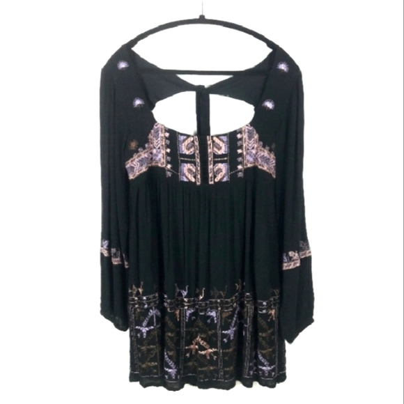 Free People Embroidered Long Sleeve Flowy Babydoll Mini Dress - Picture 3 of 8